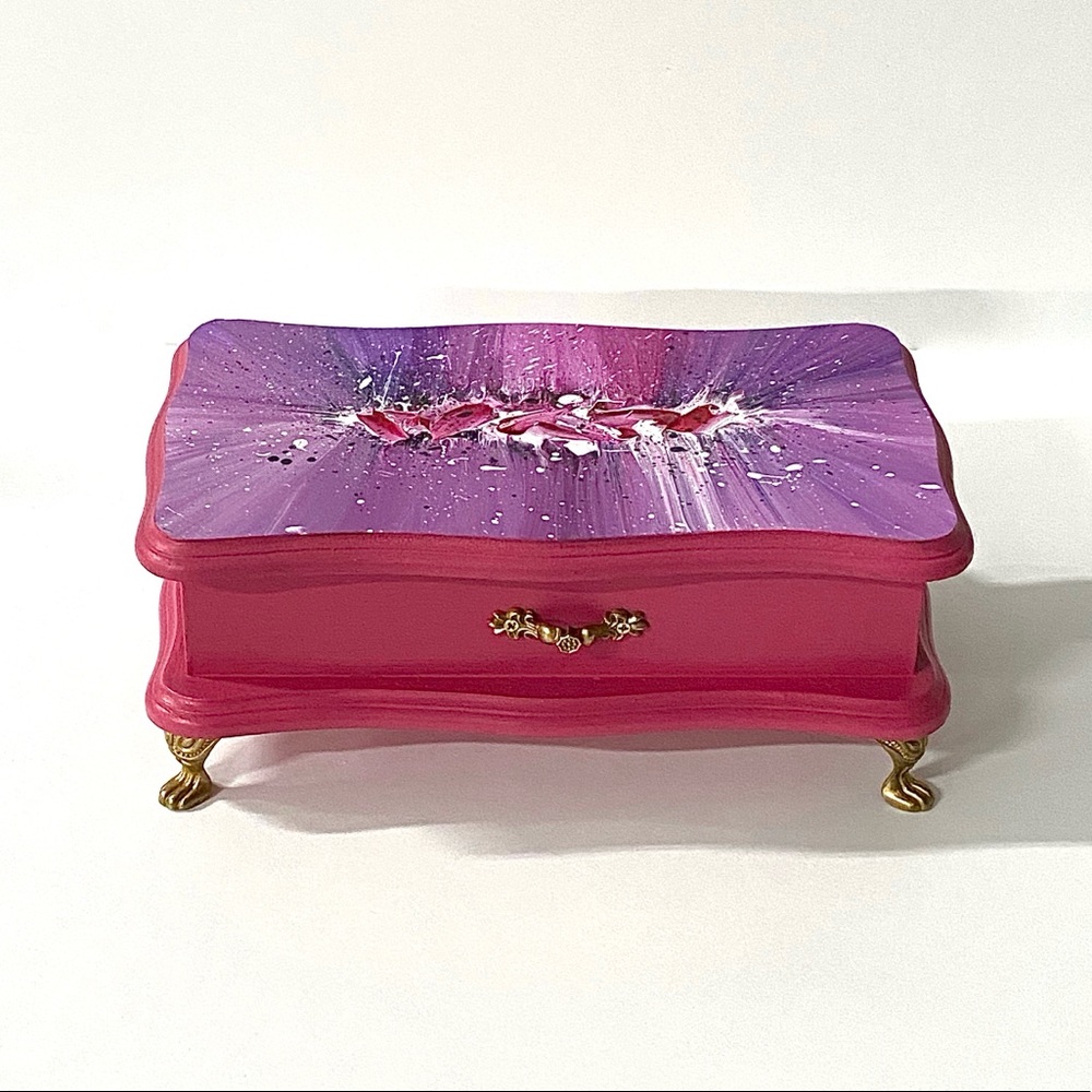 Original Textured Abstract Art on Chalk Painted Vintage Wood Jewelry Box